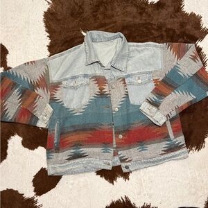 Western/ Aztec pattern Denim Jacket